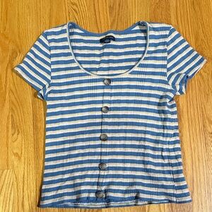 American Eagle Outfitters Blue and White Striped Button-Down Shirt